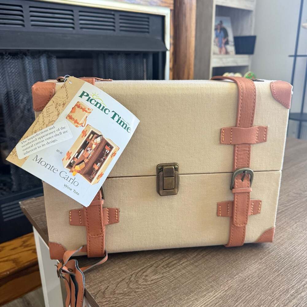 Picnic Time Monte Carlo 697-65 Canvas and real  Leather Wine Tote